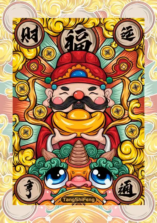 ai国潮插画财运亨通