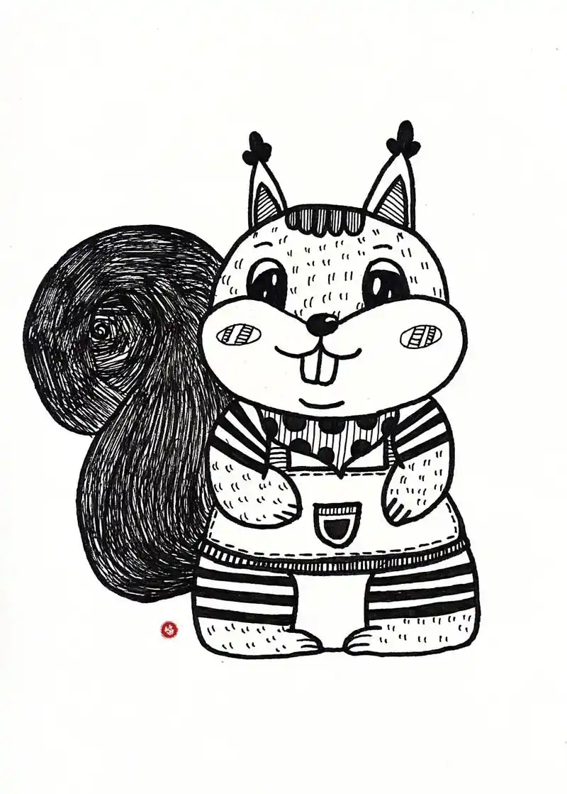 儿童线描画/小松鼠.#黑白线描画 #想画就画 #每日一画 # - 抖音