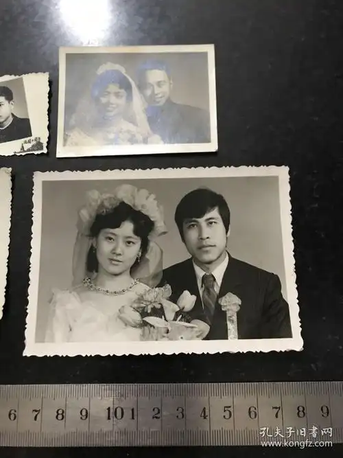 五十 六十 七十 八十年代新婚夫妇结婚照 老照片4张 穿婚纱穿军装年代