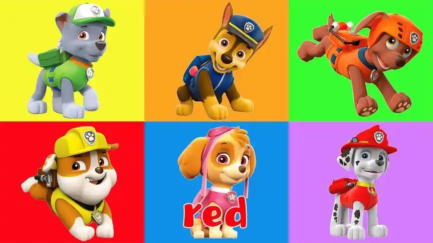 小朋友们跟着汪汪队一起学习认识各种颜色的中英文名字吧!