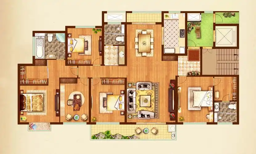 n户型-五房两厅三卫-建筑面积约238.75㎡