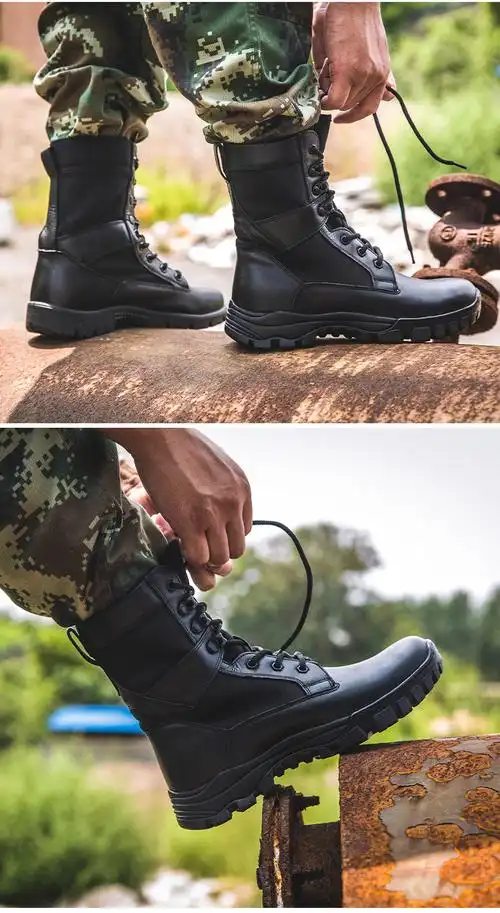 夏季军靴男作战靴减震透气沙漠靴高帮07a沙色战术鞋网眼 16春秋作战靴