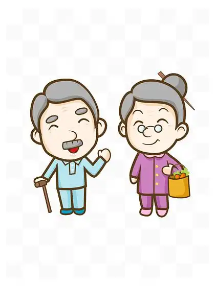 卡通老爷爷老奶奶老年退休生活