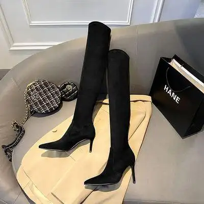 专柜包腿过膝长靴子女秋冬显瘦高筒靴细跟尖头高跟鞋弹力长筒时装靴