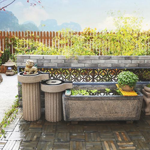 新中式生财流水摆件庭院园林花园户外造景鱼池落地水景鱼缸阳台景观