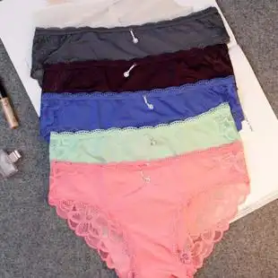 欧美维多利亚pink纯色水钻性感冰丝蕾丝面料无痕女士三角中腰内裤