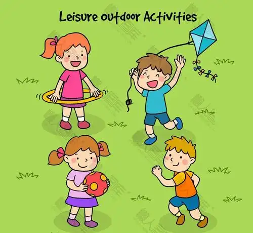 4款可爱户外玩耍的儿童插画矢量图片素材_懒人图库