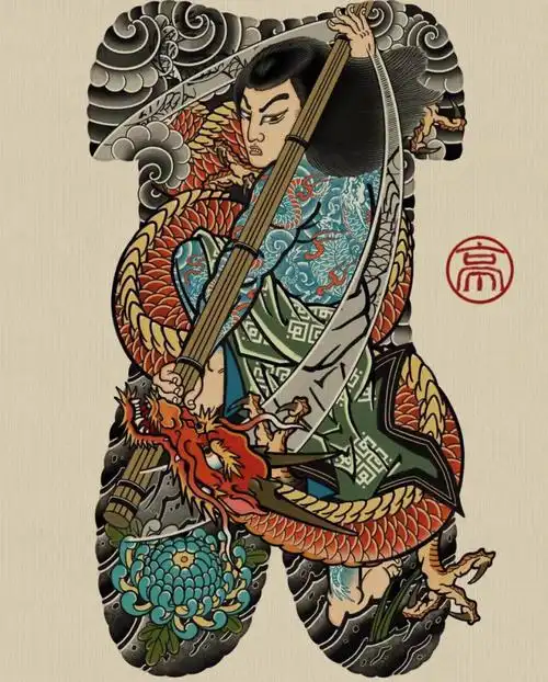 日式满背纹身手稿