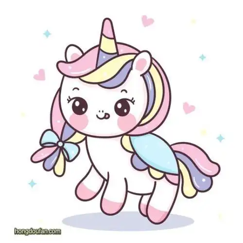 吐舌头的彩虹独角兽简笔画大全萌萌的大眼睛独角兽简笔画步骤教程