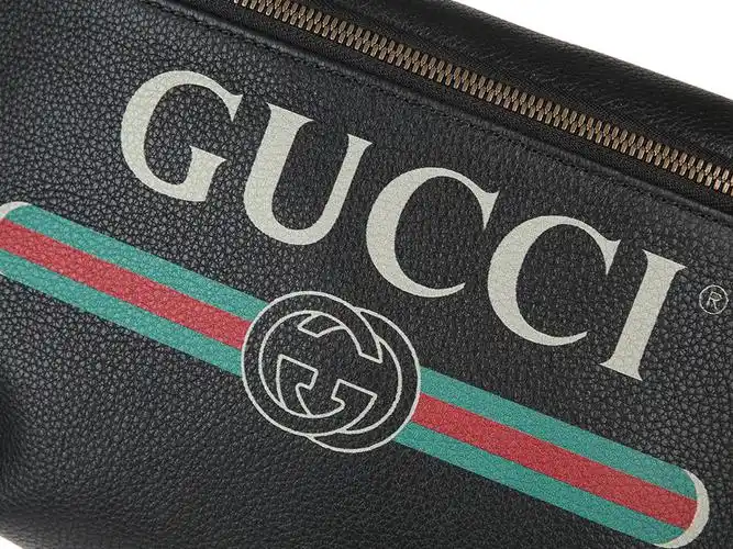 古驰gucci男士黑色牛皮标识印花皮革腰包5304120gcct816490黑色