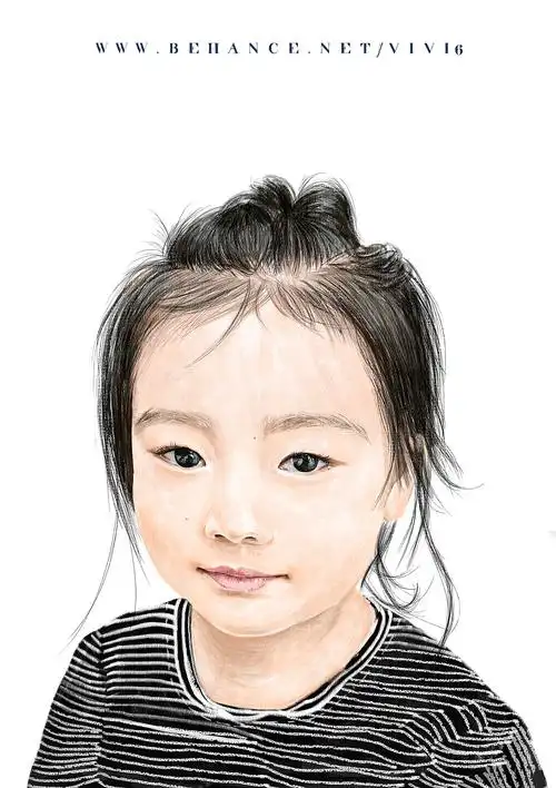 一组儿童肖像彩铅画