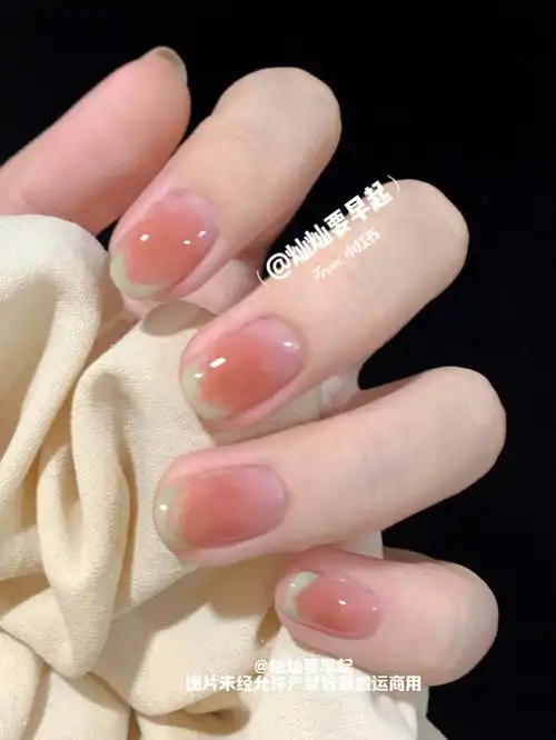 橘冰透橘色做腮橘甲92绿色画法式边可爱小蜜瓜#亲手晒美甲  #指甲油