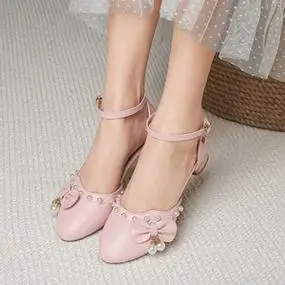 女童公主鞋洋气珍珠蝴蝶结中大童5-8-11岁小学生时尚小女孩高跟鞋