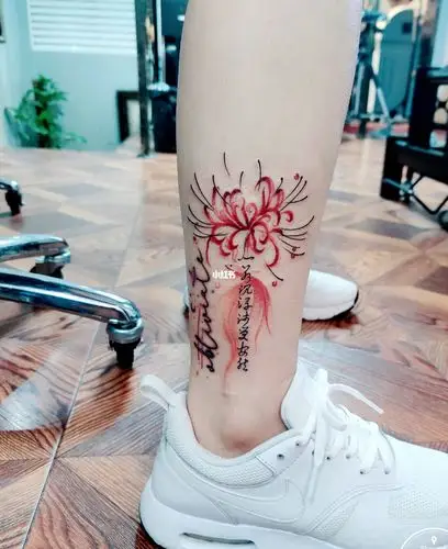 脚踝彼岸花_彼岸花_纹身_美妆_彩妆