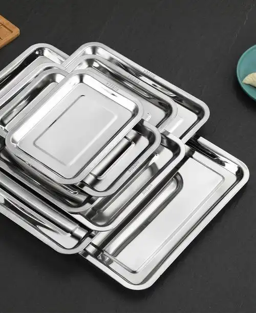 304不锈钢方盘特厚长方形盘子烧烤盘蒸饭盘不锈钢托盘子水饺盘子430