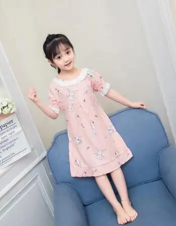 女童睡裙夏季纯棉薄款中大童宝宝公主母女亲子小女孩短袖儿童睡衣