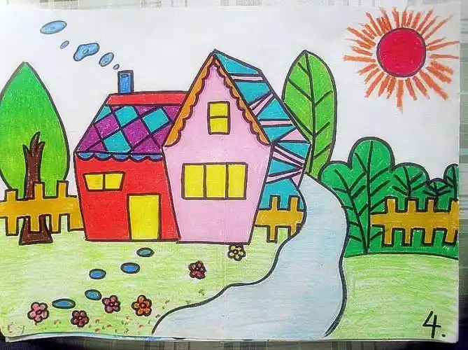 秋天的家乡水彩画图片-81kb家乡风景画儿童画美丽家乡儿童绘画三年级5