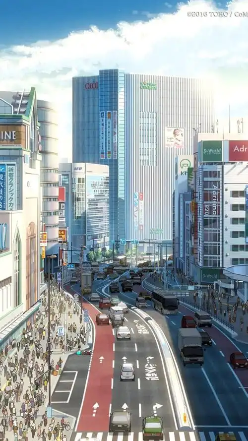 18:19:07二次元 马路 大街 人来人往 风景 手机壁纸场景概念设计l