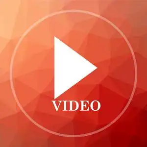 红色低聚背景下的视频播放网站按钮照片