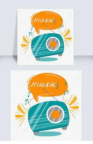 手绘卡通绿色复古radio插画
