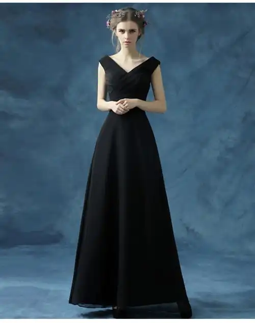新款礼服性感黑色魅惑v领新娘礼服 长款晚宴年会演出女主持人礼服
