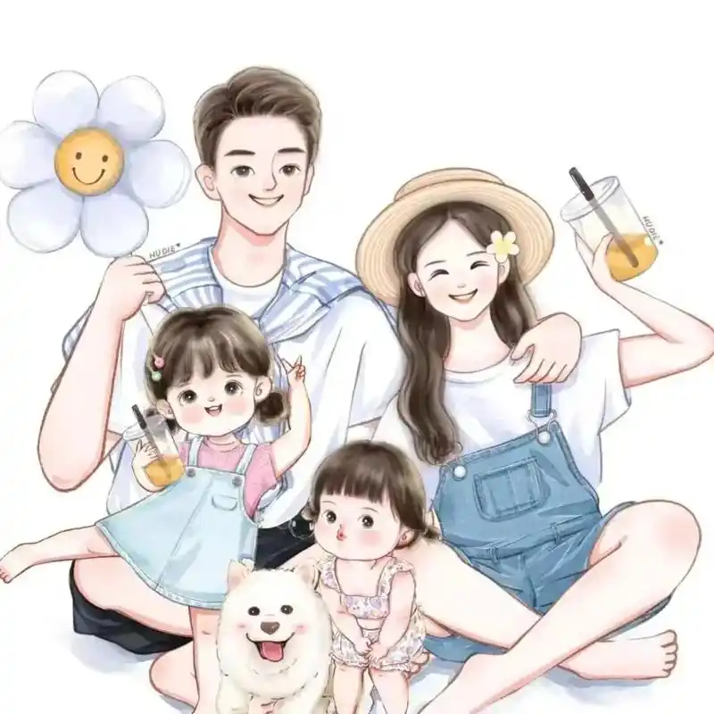 四口之家卡通头像 - 伴我星辰 - 抖音