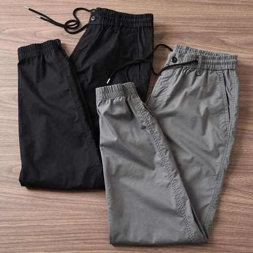 春秋季纯棉复古宽松工装裤休闲裤男式百搭舒适简约九分长裤子男潮