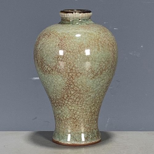 古董瓷器老货旧货收藏 宋代汝瓷冰裂开片紫金口梅瓶摆件花瓶