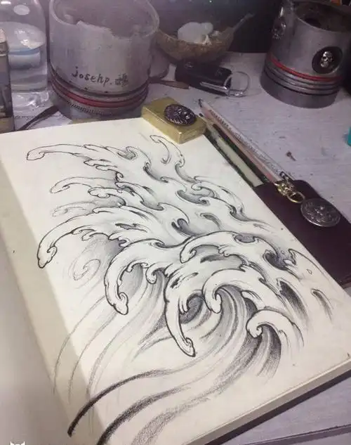 浪花淘尽英雄纹身图片_手稿传统原创纹身图案