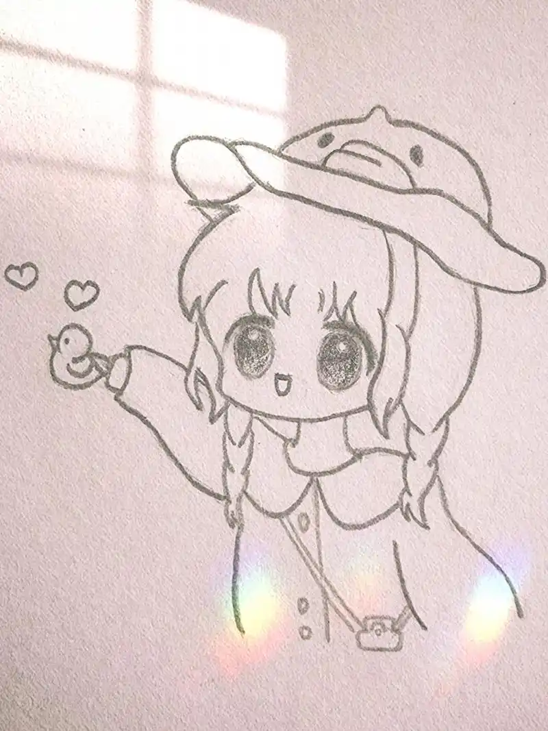 【简笔画教程·可爱小女孩系列】(一) 78小女孩跟小黄鸭 784b铅笔