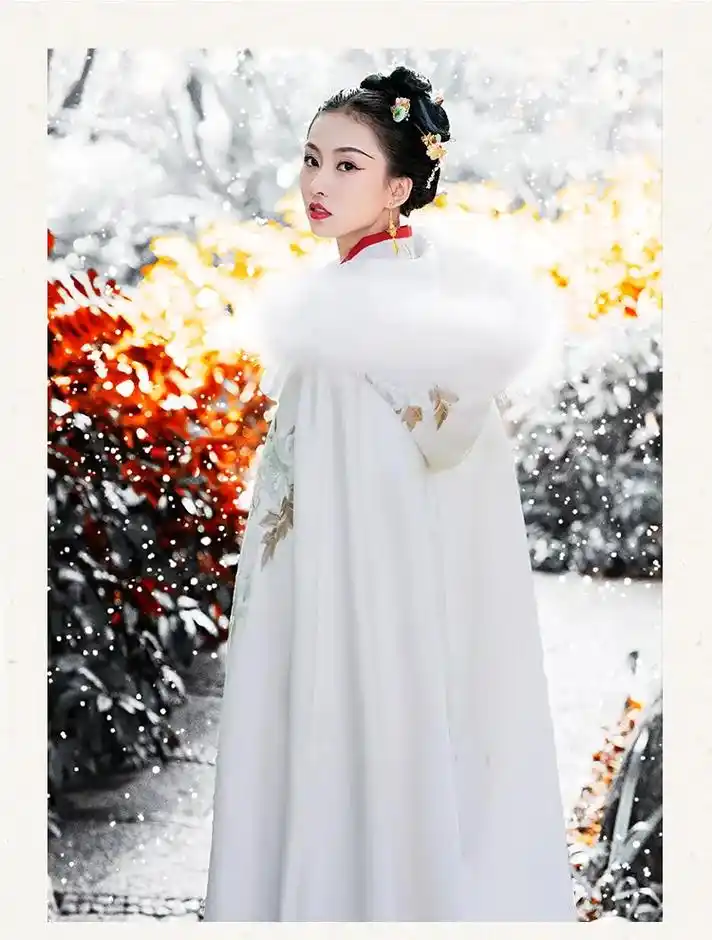 古装汉服斗篷外套毛领长款加厚中国风披风.