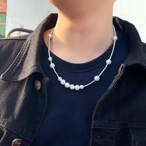 个性珍珠项链男潮韩版小众嘻哈潮牌链子男士锁骨链网红百搭首饰品