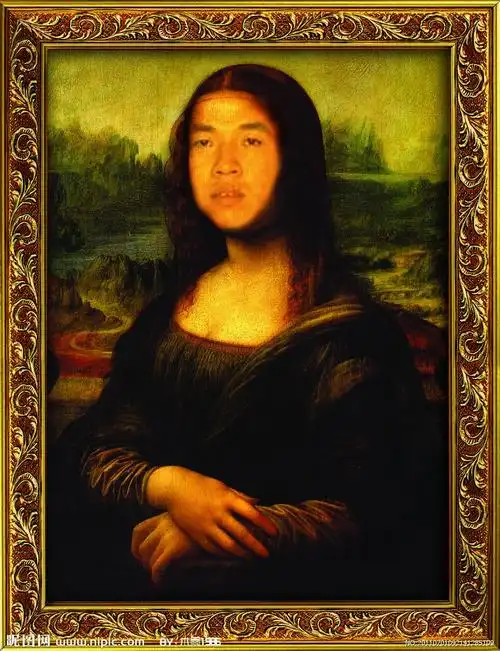 帮这张图片的头换到蒙娜丽莎那张照片的头上去,谢谢了,他生日恶搞下他