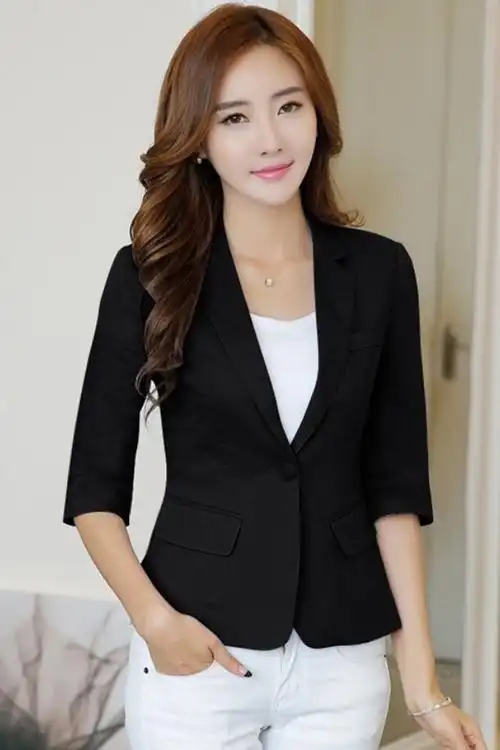 小西装女2019夏新款韩版七分袖女士休闲西服短款棉麻西装外套