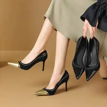 成都女鞋春夏季新款鞋子尖头细高跟鞋拼色性感辣妈宴会正装单鞋女