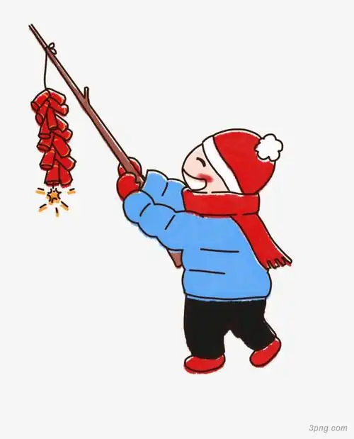 卡通春节放鞭炮png素材透明免抠图片节日元素
