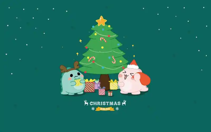 koloo,小恐龙,萌,可爱,圣诞节,圣诞树,礼物,merrychristmas空洛洛壁纸