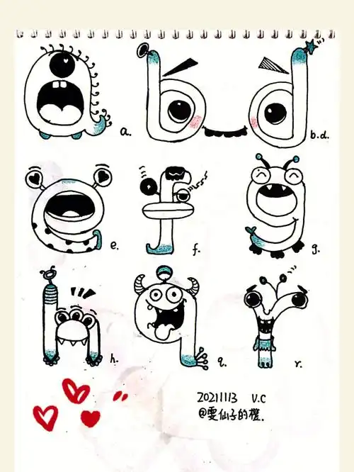 手绘练习doodle英文字母创意简笔画小写