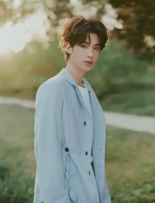 黄明昊春日氛围感写真#黄明昊春日氛围感写真来了蓝白西装好清爽帅气
