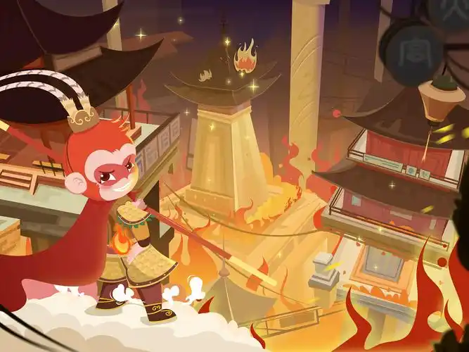 原创矢量儿童插画《大闹天宫》