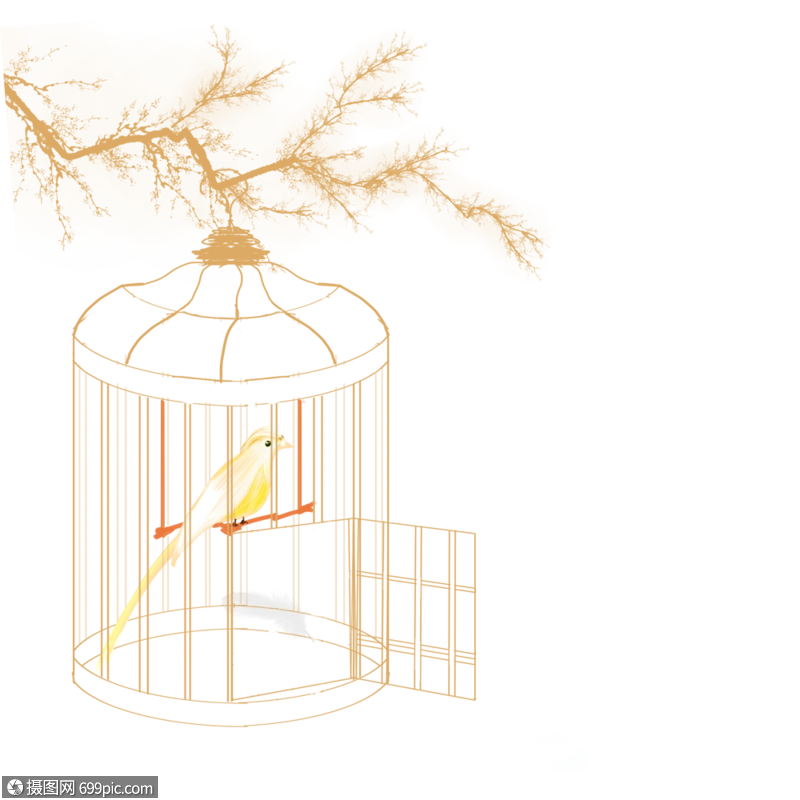 免抠元素 手绘/卡通元素 笼中鸟.png