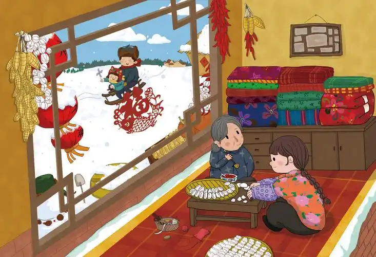 东北过年插画场景