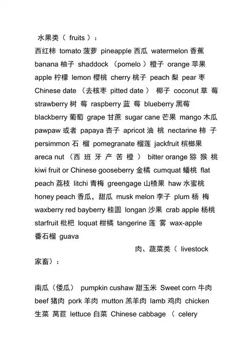 英语食物单词大全