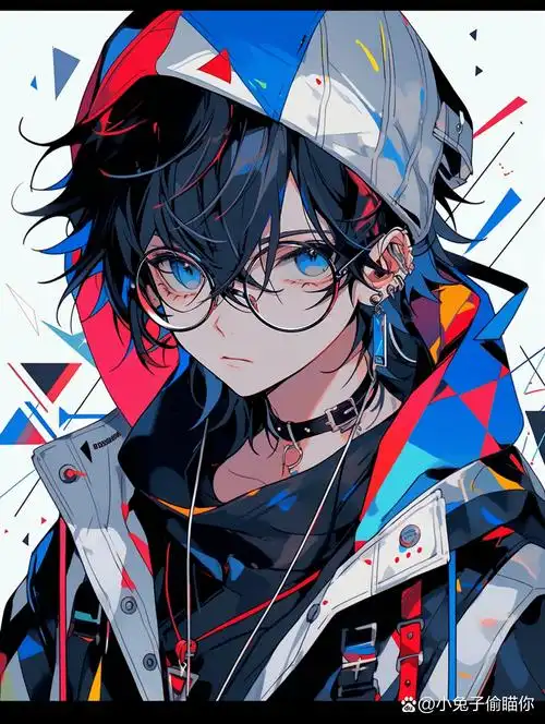 炫彩戴眼镜男生头像2 an anime boy ,crisp graphic design, made of