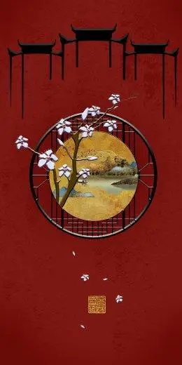 中国风古风宫廷宫殿古建筑装饰插画banner海报背景psd设计素材