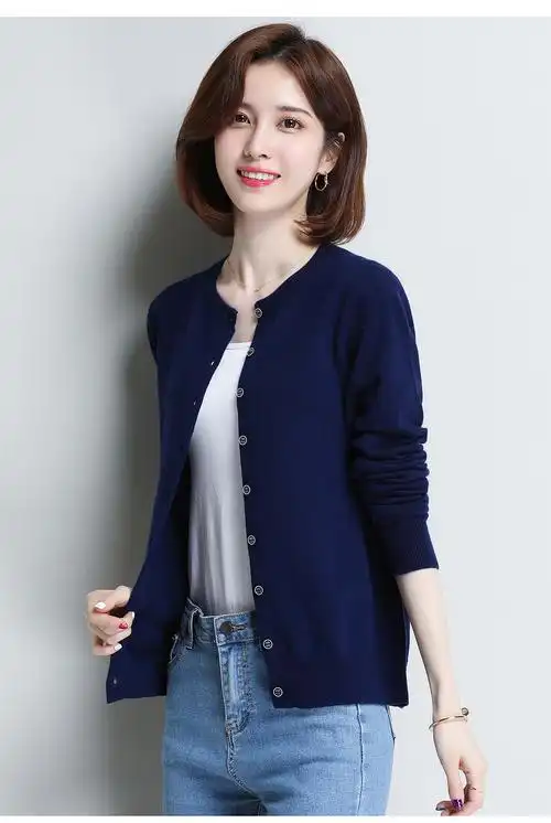 恒源祥针织开衫女羊毛衫春秋新款女士毛衣外搭毛衫短款小外套上衣08tm