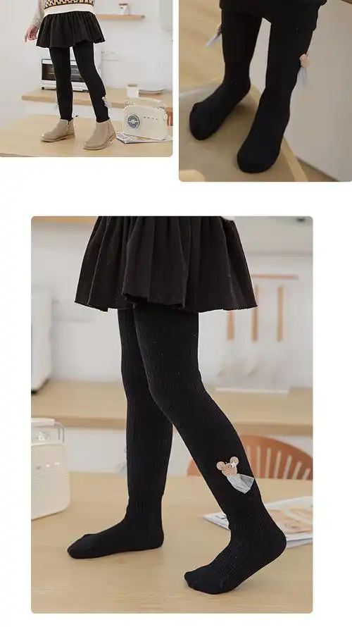 冬款浣纱熊加绒加厚女童连裤袜儿童羊羔绒一体裤宝宝两用裆打底裤