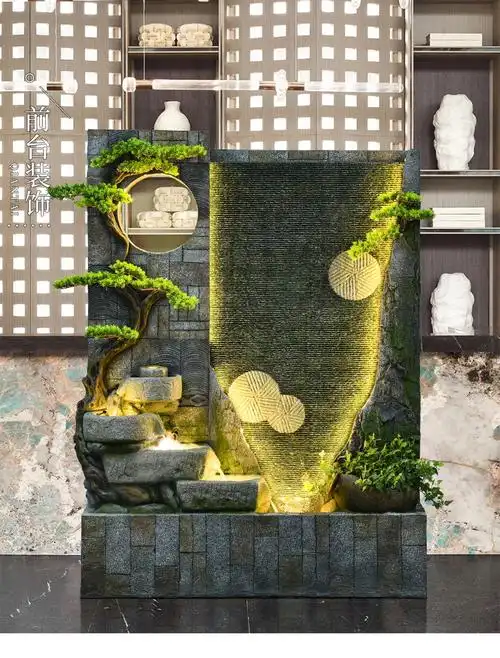 室内客厅玄关装饰中式假山流水景观办公室餐厅水幕墙庭院水系摆件