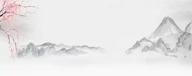水乡水墨画水墨山水水墨桃花樱花水墨古风原创插画素材古风背景背景