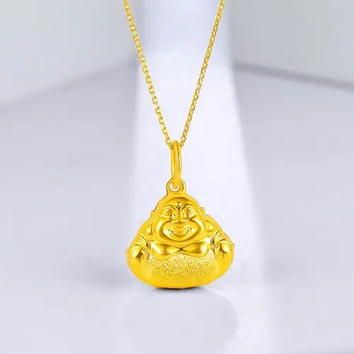 周六福黄金吊坠女款计价足金笑佛金佛弥勒佛挂件官方正品挂坠颈饰-图2